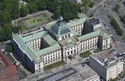 Aerial view of the Munich court building relating to technology news.