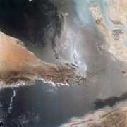 The Strait of Hormuz is visible in this NASA photograph, relevant to political discussions.