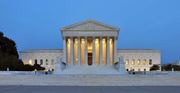 Panorama of the United States Supreme Court Building at dusk, representing democracy and civic institutions.