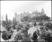 Exterior view of a school building from the early 1900s, relevant to reporting on labour issues.